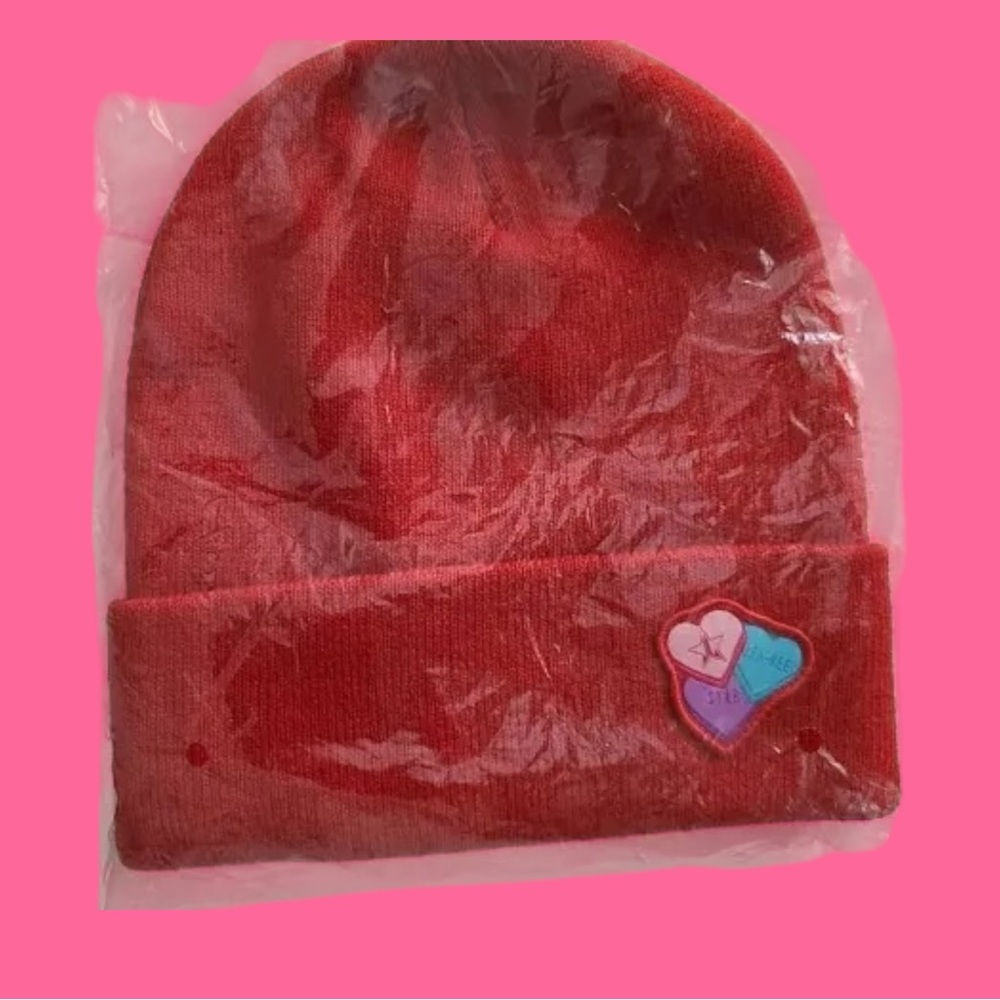Jeffree Star Cosmetics Red Hearts Beanie Hat Valentines Limited Edition New